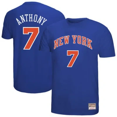 Mitchell & Ness Carmelo Anthony Royal New York Knicks Hardwood Classics Retro Name & Number T-shirt In Blue