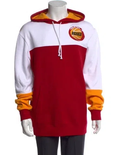 Pre-owned Mitchell & Ness Colorblock Pattern Crew Neck Hoodie In Red