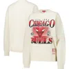 Mitchell & Ness Cream Chicago Bulls Oversprayed Pullover Sweatshirt In Multi