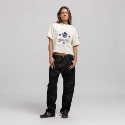 Mitchell & Ness Cream Milwaukee Brewers Cooperstown Yacht Rock Boxy Cropped T-shirt In White