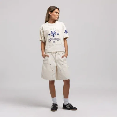 Mitchell & Ness Cream New York Mets Cooperstown Yacht Rock Boxy Cropped T-shirt In White