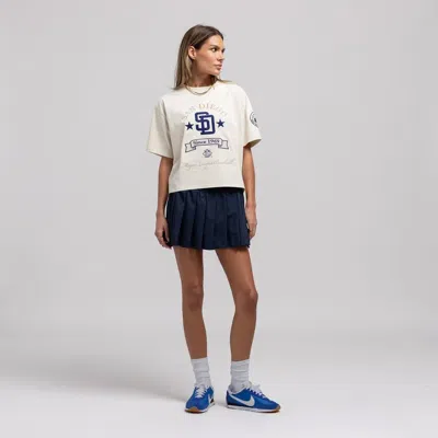 Mitchell & Ness Cream San Diego Padres Cooperstown Yacht Rock Boxy Cropped T-shirt In White