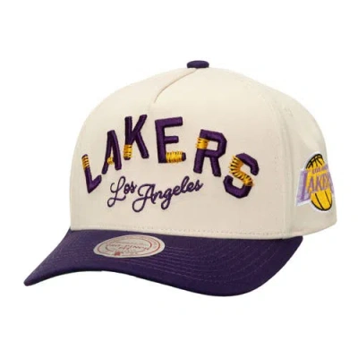 Mitchell & Ness Cream/purple Los Angeles Lakers Soul Festival Staggered Zag Pro Pinch Snapback Hat
