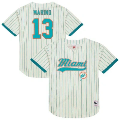 Mitchell & Ness Dan Marino Cream Miami Dolphins Name & Number Mesh Button-up Baseball Jersey In White