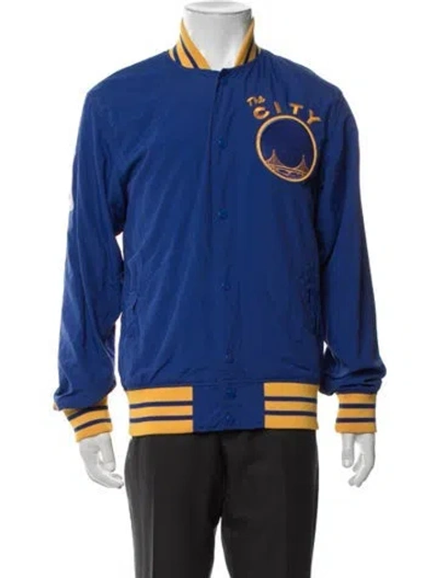 Pre-owned Mitchell & Ness Graphic Print Varsity Jacket In Blue/yellow