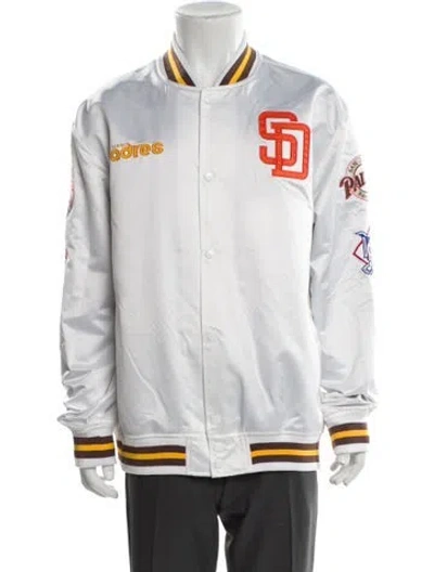 Pre-owned Mitchell & Ness Graphic Print Varsity Jacket In White