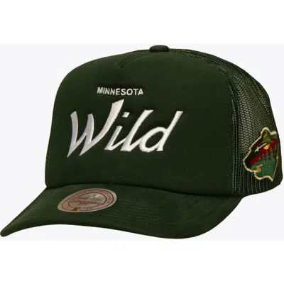 Mitchell & Ness Green Minnesota Wild Head Coach Trucker Adjustable Hat In Black