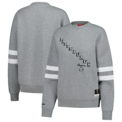 Mitchell & Ness Heather Gray Pittsburgh Penguins Logo Lightweight Pullover Sweatshirt