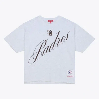 Mitchell & Ness Heather Gray San Diego Padres Script Cropped Boxy T-shirt In White