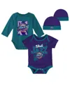 Mitchell & Ness Infant Boys And Girls  Purple, Teal Utah Jazz Hardwood Classics Bodysuits And Cuffed In Purple,teal