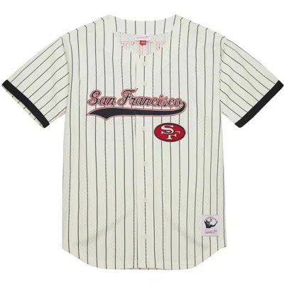 Mitchell & Ness Jerry Rice Cream San Francisco 49ers Name & Number Mesh Button-up Baseball Jersey In White