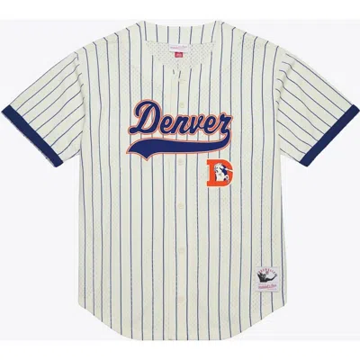 Mitchell & Ness John Elway Cream Denver Broncos Name & Number Mesh Fashion Jersey In Multi