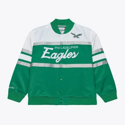 Mitchell & Ness Kelly Green Philadelphia Eagles Head Coach Lightweight Full-snap Satin Jacket