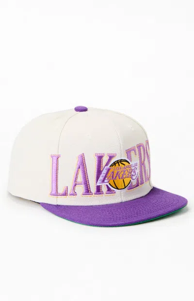 Mitchell & Ness La Lakers Snapback Hat In Off White