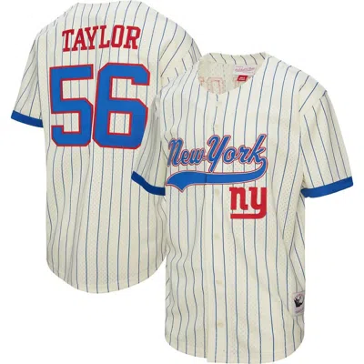 Mitchell & Ness Lawrence Taylor Cream New York Giants Name & Number Mesh Button-up Baseball Jersey In White