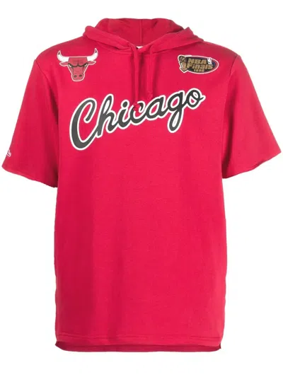 Mitchell & Ness Logo-print Short-sleeved Hoodie In Red