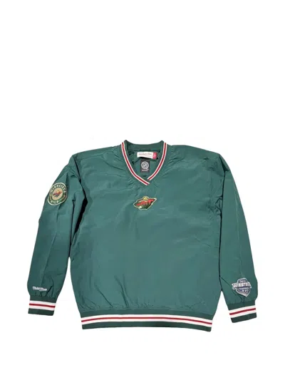 Mitchell & Ness Logo-patch V-neck Sweatshirt In Green