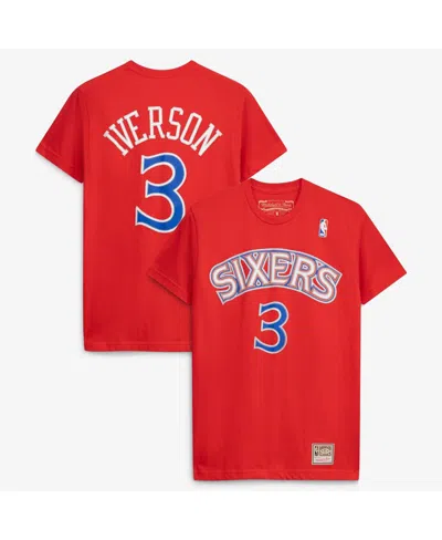 Mitchell & Ness Men's And Women's Allen Iverson Red Philadelphia 76ers Hardwood Classics Name & Number T-shirt