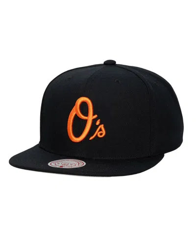 Mitchell & Ness Men's And Women's Black Baltimore Orioles Side Logo Snapback Hat In Red