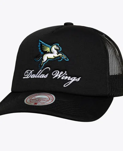 Mitchell & Ness Men's And Women's Black Dallas Wings Script Pro Pinch Adjustable Trucker Hat
