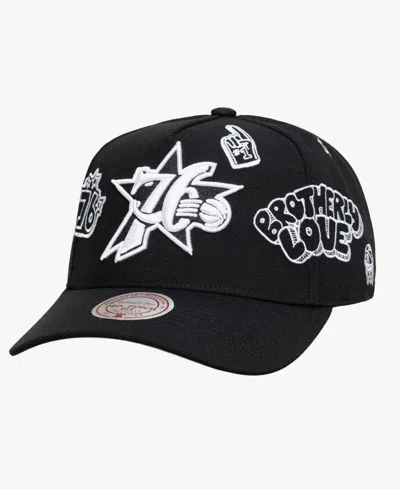 Mitchell & Ness Men's And Women's Black Philadelphia 76ers Hardwood Classics Downtown Doodle Pro Snapback Hat