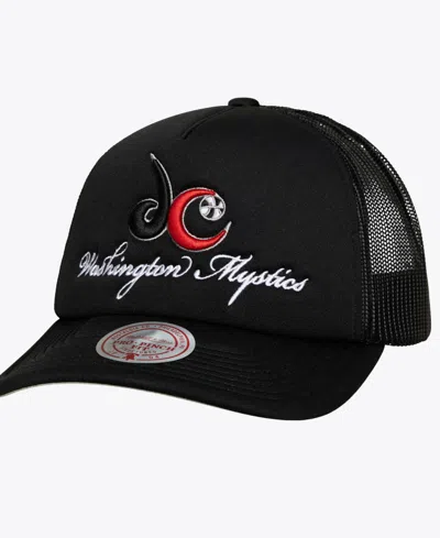 Mitchell & Ness Men's And Women's Black Washington Mystics Script Pro Pinch Adjustable Trucker Hat