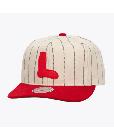 Mitchell & Ness Men's And Women's Cream Boston Red Sox Vintage Ground Melton Wool Pinstripe Adjustable Hat In White
