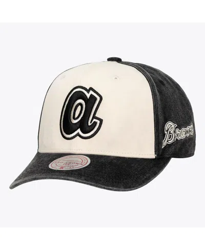 Mitchell & Ness Men's And Women's Cream/black Atlanta Braves Snow Block Pro Crown Snapback Hat In Red