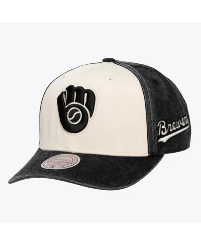 Mitchell & Ness Men's And Women's Cream/black Milwaukee Brewers Snow Block Pro Crown Snapback Hat In Multi