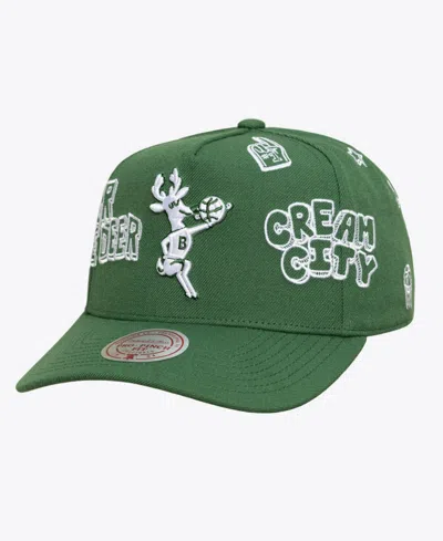Mitchell & Ness Men's And Women's Hunter Green Milwaukee Bucks Hardwood Classics Downtown Doodle Pro Snapback Hat