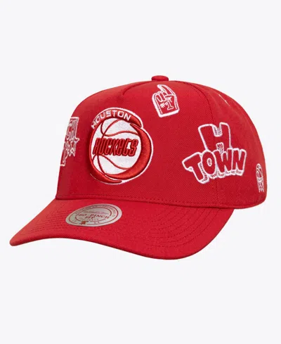 Mitchell & Ness Men's And Women's Red Houston Rockets Hardwood Classics Downtown Doodle Pro Snapback Hat