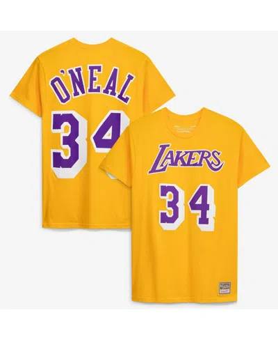 Mitchell & Ness Men's And Women's Shaquille O'neal Gold Los Angeles Lakers Hardwood Classics Name & Number T-shirt In Yellow