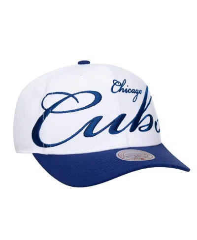 Mitchell & Ness Men's And Women's White, Royal Chicago Cubs Xl Script Pro Crown Adjustable Hat In Blue