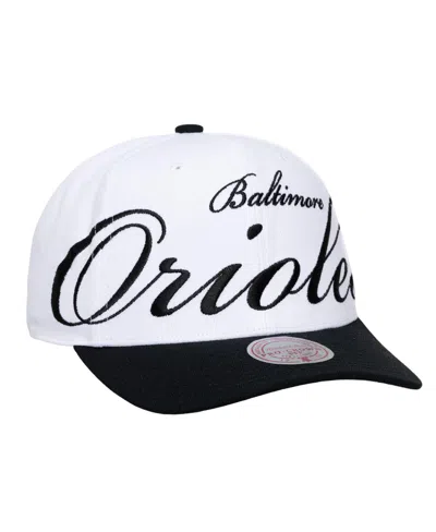 Mitchell & Ness Men's And Women's White/black Baltimore Orioles Xl Script Pro Crown Adjustable Hat In White,black