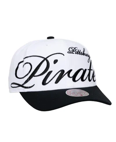 Mitchell & Ness Men's And Women's White/black Pittsburgh Pirates Xl Script Pro Crown Adjustable Hat In White,black