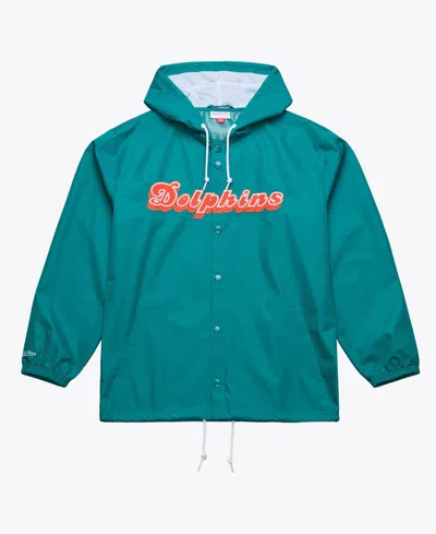 Mitchell & Ness Men's Aqua Miami Dolphins Coaches Full-snap Hooded Windbreaker Jacket In White