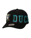 Mitchell & Ness Men's Black Anaheim Ducks Busted Logo Wordmark Wrap-around Pro Pinch Adjustable Hat In Black