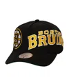 Mitchell & Ness Men's Black Boston Bruins Busted Logo Wordmark Wrap-around Pro Pinch Adjustable Hat In Brown