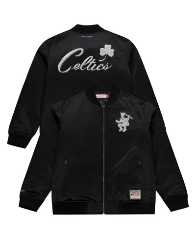 Mitchell & Ness Men's Black Boston Celtics Chrome Satin Bomber Full-zip Jacket