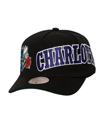 Mitchell & Ness Men's Black Charlotte Hornets Busted Logo Wordmark Wrap-around Pro Pinch Adjustable Hat