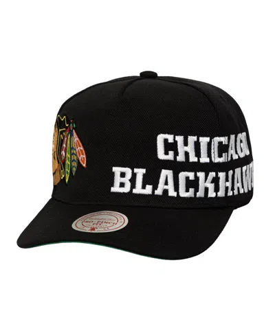 Mitchell & Ness Men's Black Chicago Blackhawks Busted Logo Wordmark Wrap Around Pro Pinch Adjustable Hat In Brown