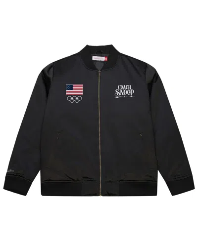 Mitchell & Ness Men's Black Coach Snoop Satin Full-zip Bomber Jacket