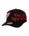 Mitchell & Ness Men's Black Detroit Red Wings Busted Logo Wordmark Wrap-around Pro Pinch Adjustable Hat In Black