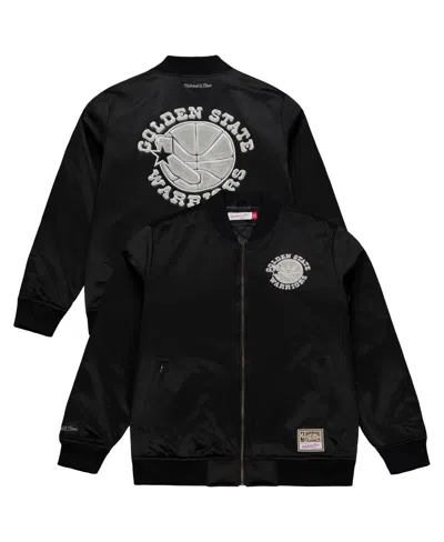 Mitchell & Ness Men's Black Golden State Warriors Chrome Satin Bomber Full-zip Jacket