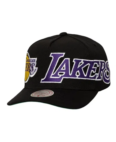 Mitchell & Ness Men's Black Los Angeles Lakers Busted Logo Wordmark Wrap-around Pro Pinch Adjustable Hat