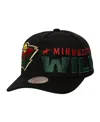 Mitchell & Ness Men's Black Minnesota Wild Busted Logo Wordmark Wrap-around Pro Pinch Adjustable Hat In Black