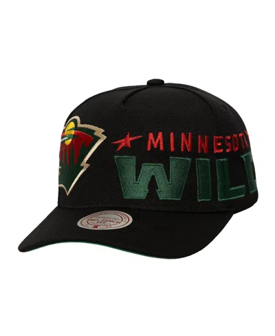 Mitchell & Ness Men's Black Minnesota Wild Busted Logo Wordmark Wrap-around Pro Pinch Adjustable Hat