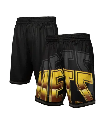 Mitchell & Ness Men's Black New Jersey Nets Big Face 4.0 Fashion Shorts