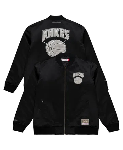 Mitchell & Ness Men's Black New York Knicks Chrome Satin Bomber Full-zip Jacket