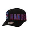 Mitchell & Ness Black New York Rangers Busted Logo Wordmark Wrap-around Pro Pinch Adjustable Hat In Black